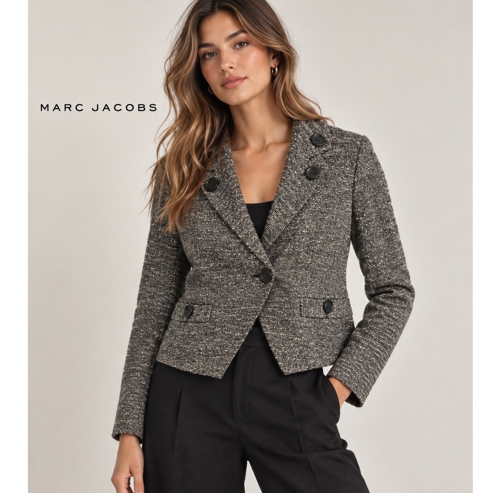 Marc by Marc Jacobs Jacket Size 8 Black & White Tweed Double-Breasted Cropped
